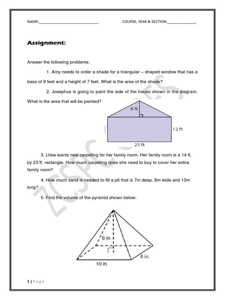 Area and Volume Math Problems | PDF | Home & Garden