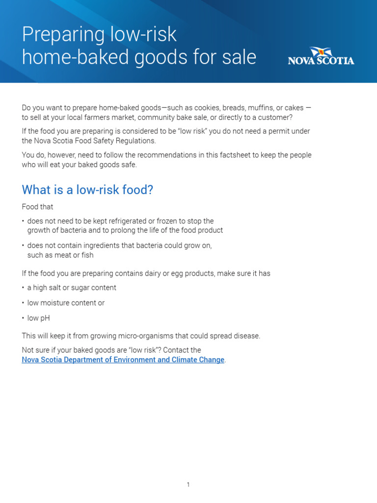 Safe Home-Baking Guidelines in Nova Scotia | PDF | Food Safety | Baking