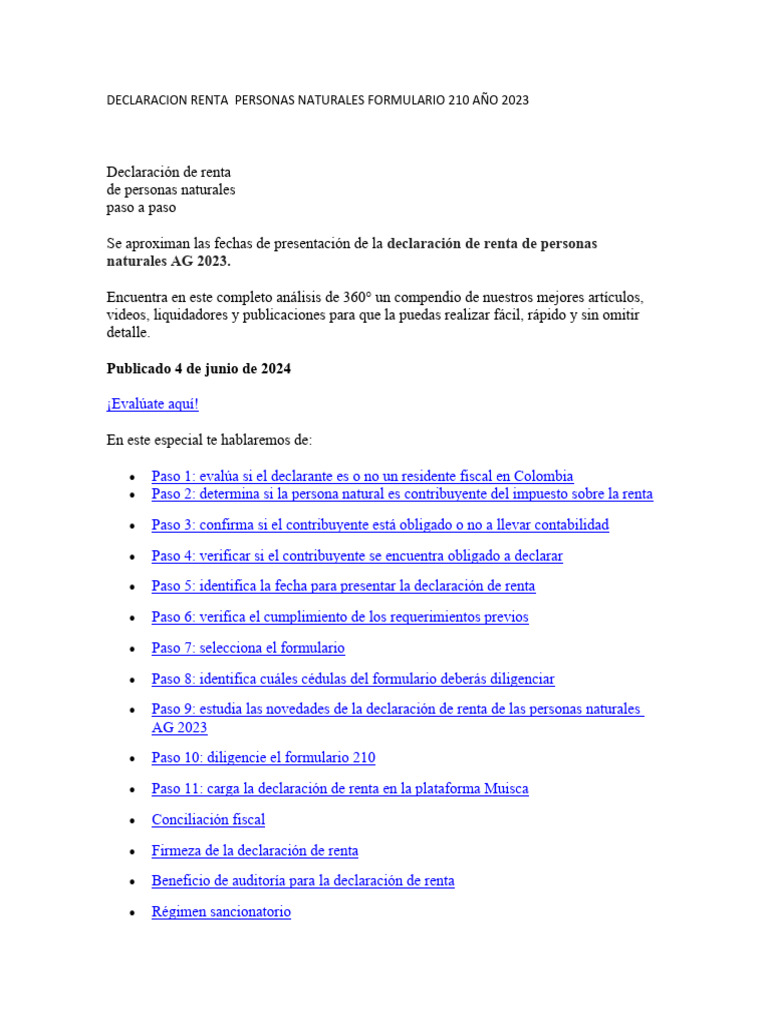 Declaracion Renta Personas Naturales Formulario 210 Año 2023 | PDF ...