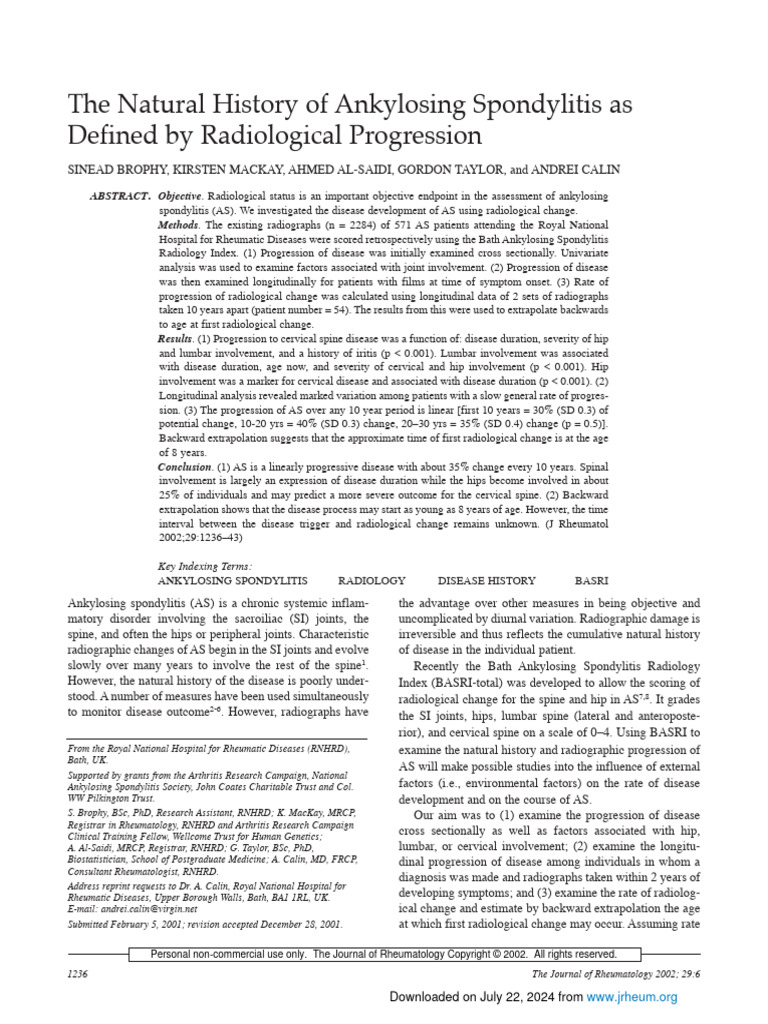 The Natural History of Ankylosing Spondylitis | PDF | Arthritis ...