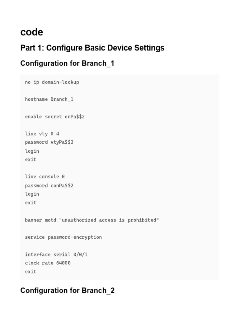 Branch Network Configuration Guide | PDF | Router (Computing) | Ip Address