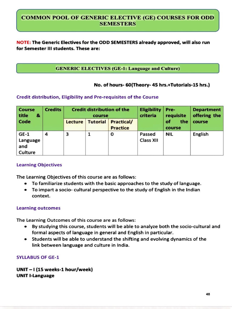 Generic Elective Courses for Odd Semesters | PDF | Human Communication ...