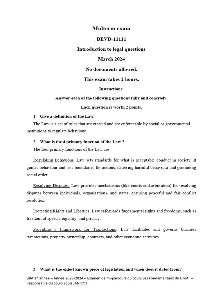 Midterm Exam: Introduction to Law Concepts | PDF | Hierarchy | Constitution