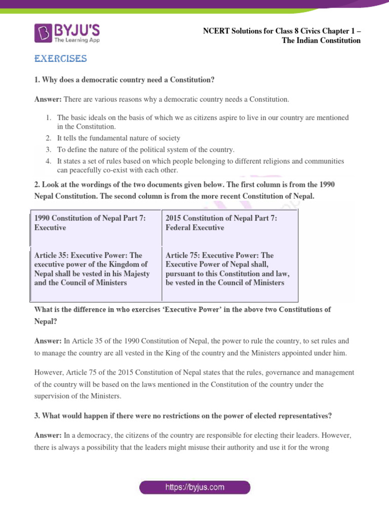 NCERT Solutions For Class 8 Civics Chapter 1 The Indian Constitution ...
