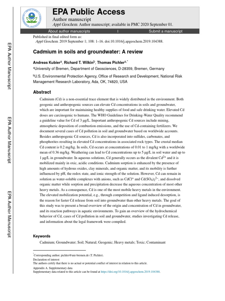 Cadmium Pollution in Soils and Groundwater | PDF | Cadmium | Soil