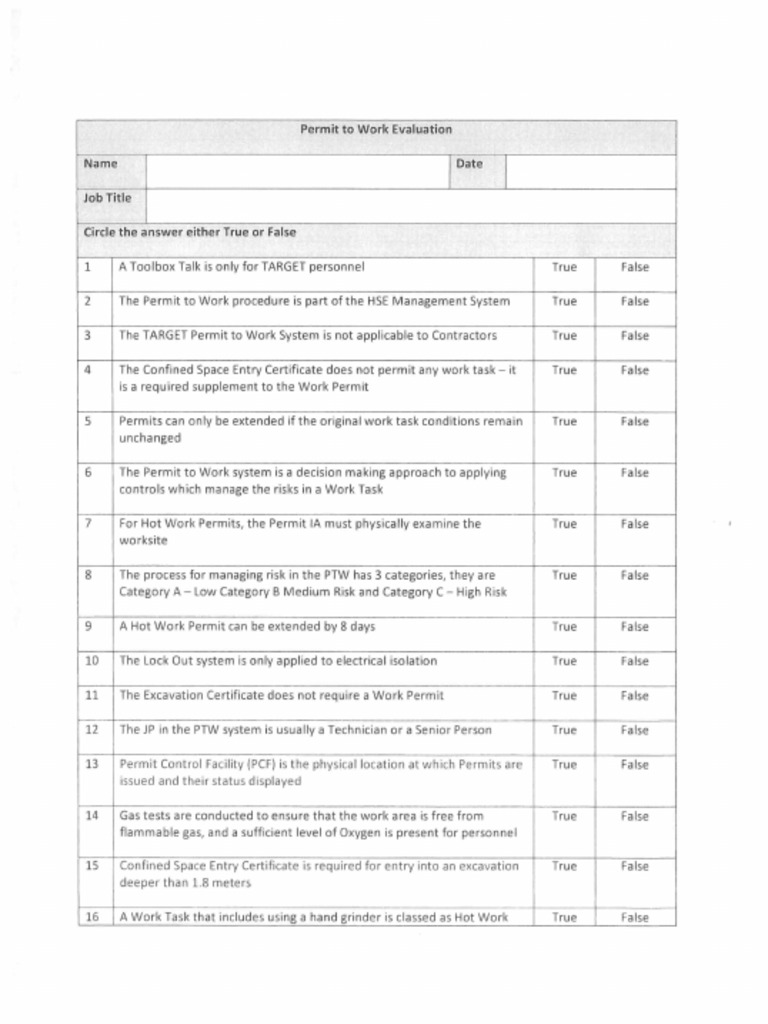 8-Permit To Work Evaluation | PDF