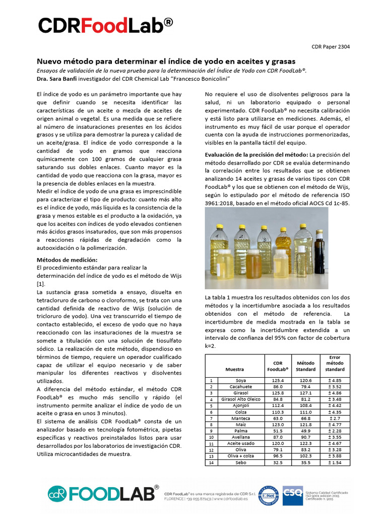 CDR FoodLab Indice Yodo Aceites Grasas P2304 ES | PDF | gordo | Petróleo