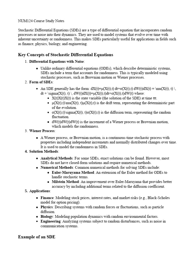NUM1244 Course Study Notes | PDF | Stochastic Differential Equation ...