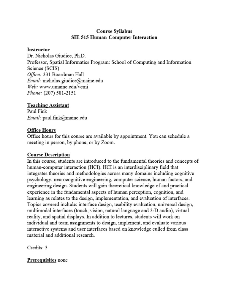 HCI 101 Syllabus | PDF | Human–Computer Interaction | Memory