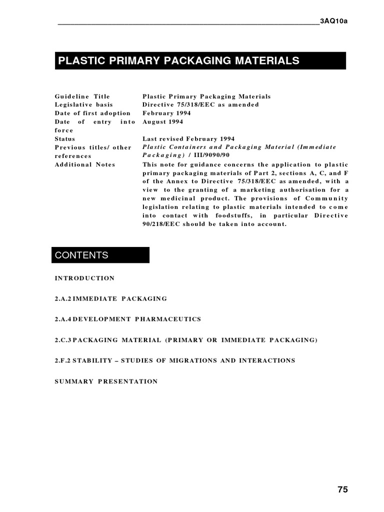 Guidelines for Plastic Primary Packaging | PDF | Pharmaceutical ...