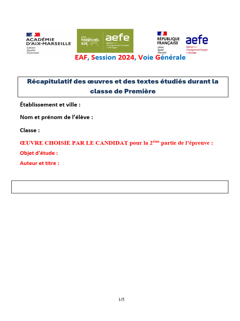 EAF 2024 : Œuvres et Textes Première | PDF | Art