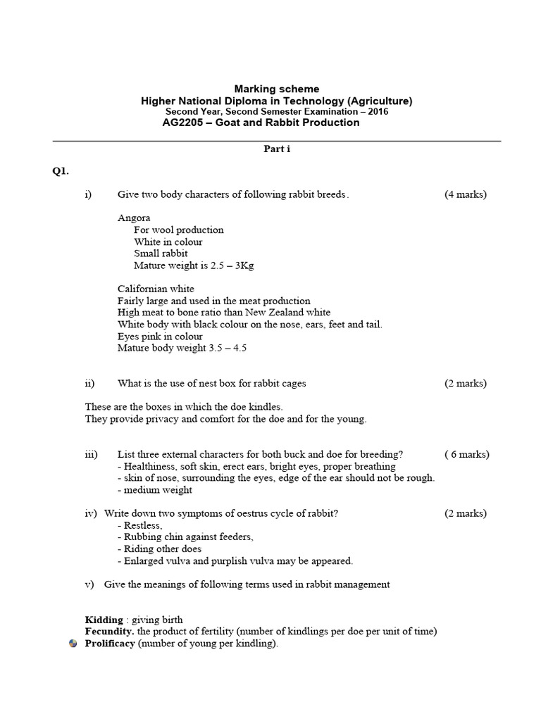 Goat and Rabbit Production Exam Guide | PDF | Goat | Rabbit