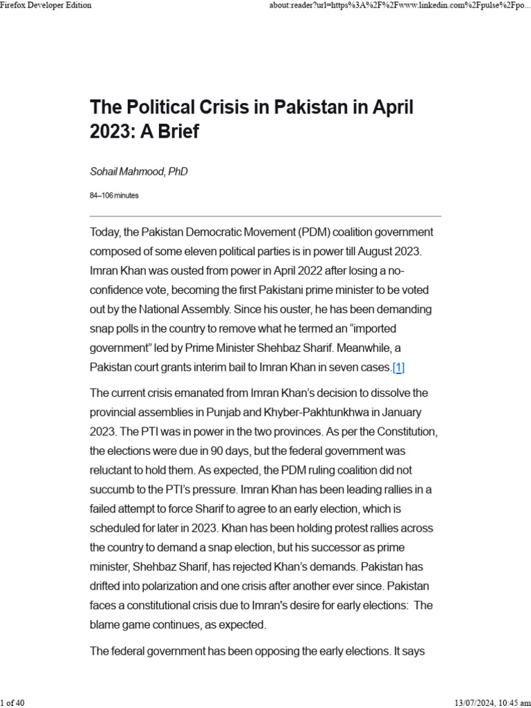 The Political Crisis in Pakistan in April 2023 - A Brief | PDF ...