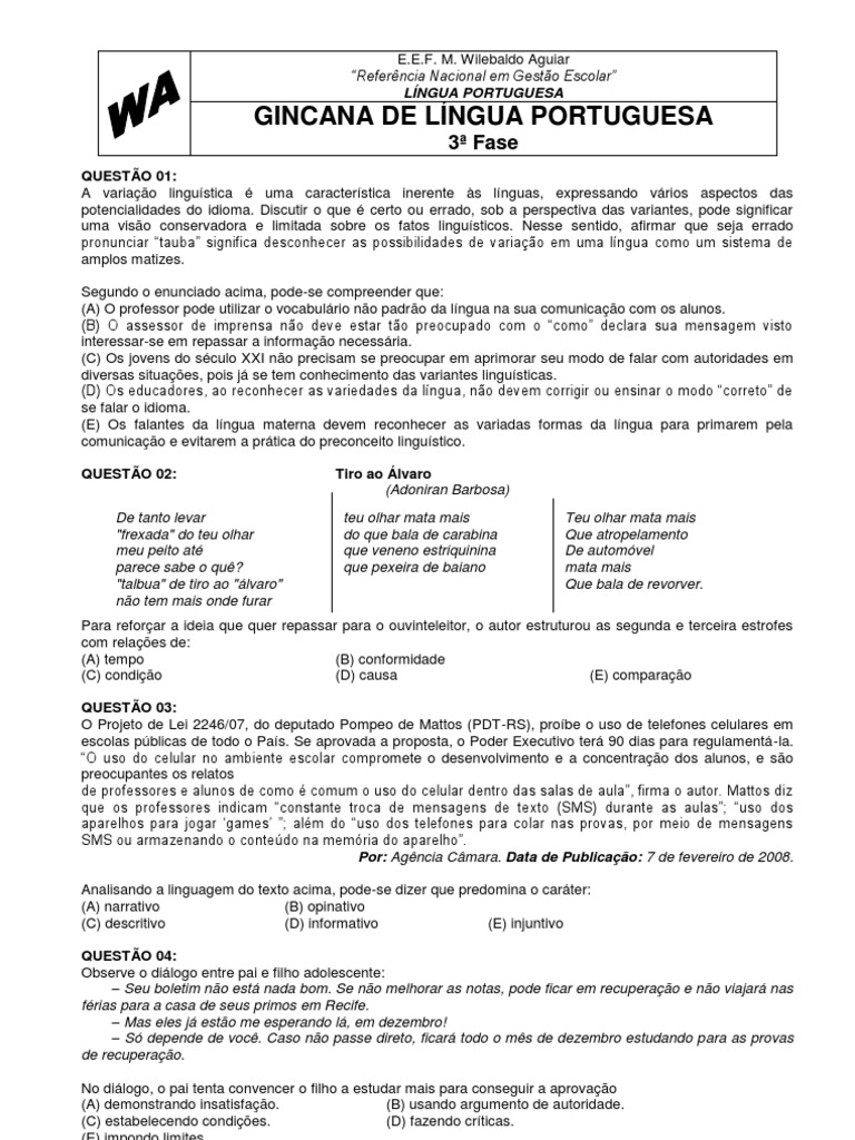Gincana de Língua Portuguesa | PDF | Linguagem natural | Meteorologia