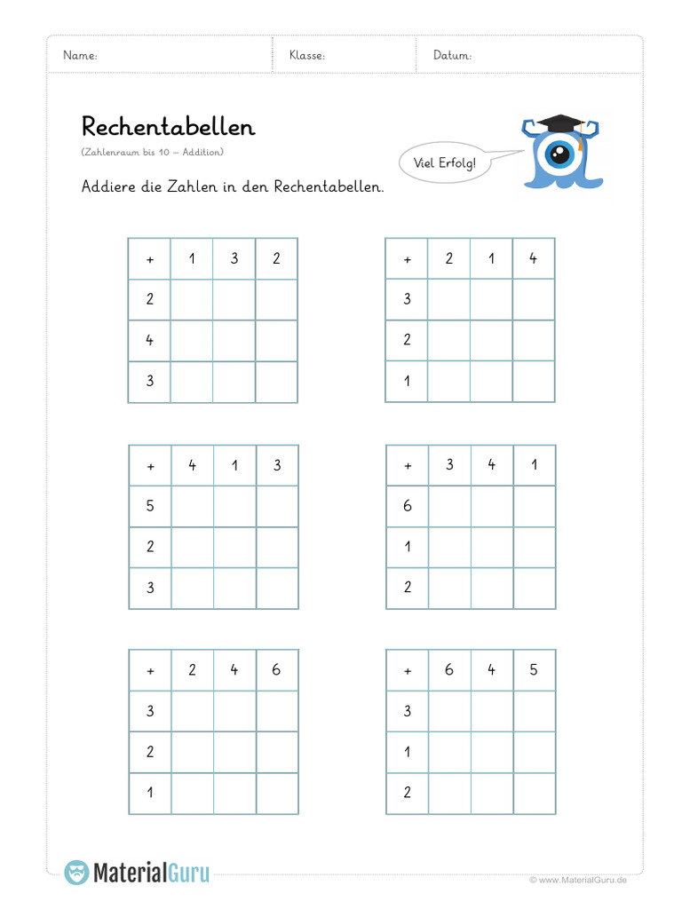 Arbeitsblatt rechentabellen addition z10 01 pdf