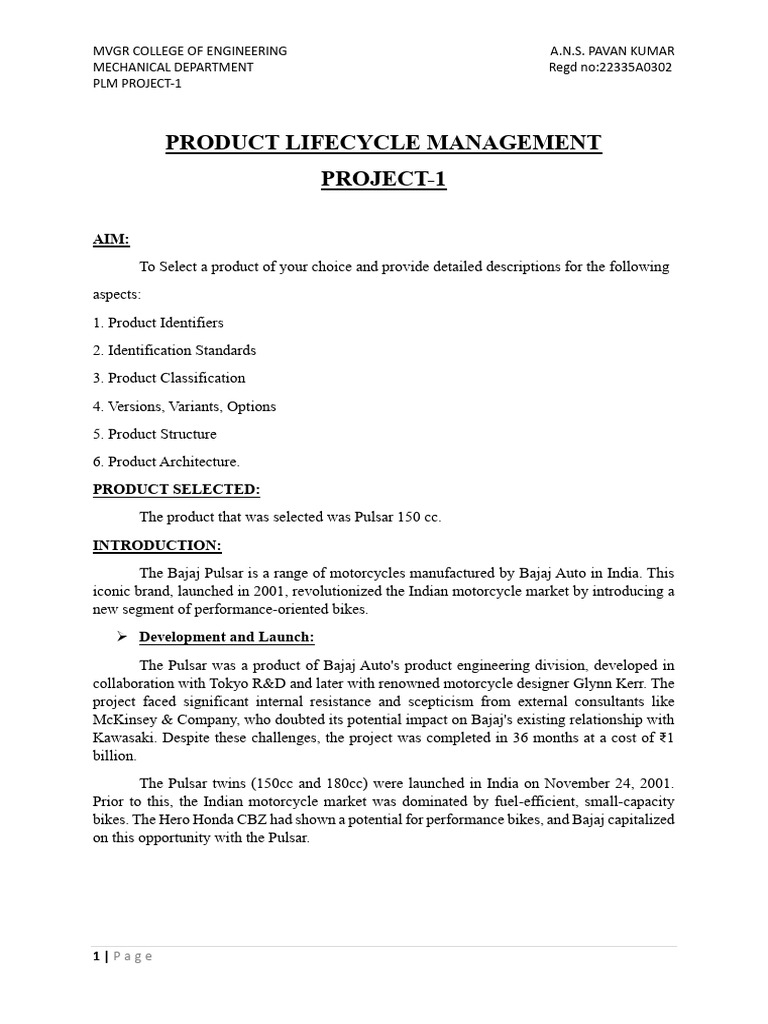 Pulsar 150cc PLM Project Overview | PDF | Product Lifecycle | Product ...