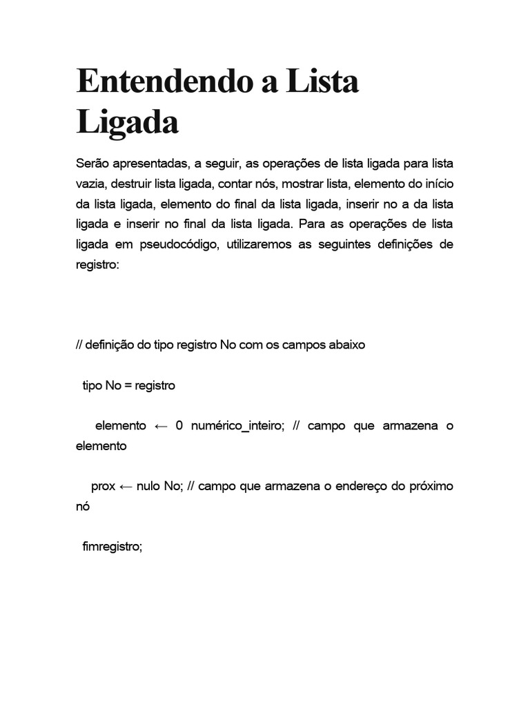 Operações de Lista Ligada em Java | PDF | Ponteiro (programação de ...
