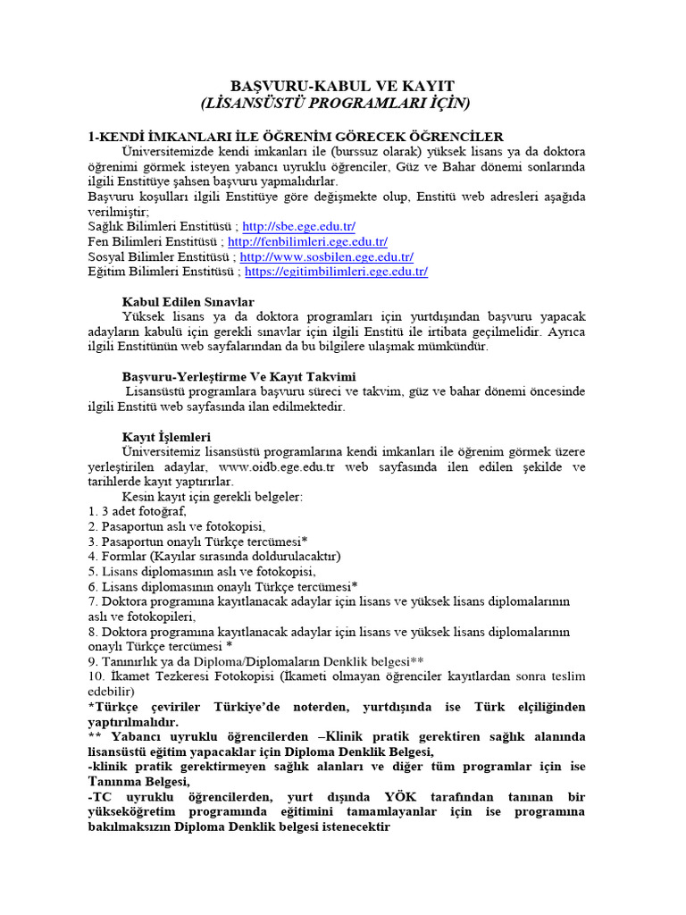 Basvuru Kayit Lisansustu Turkce | PDF