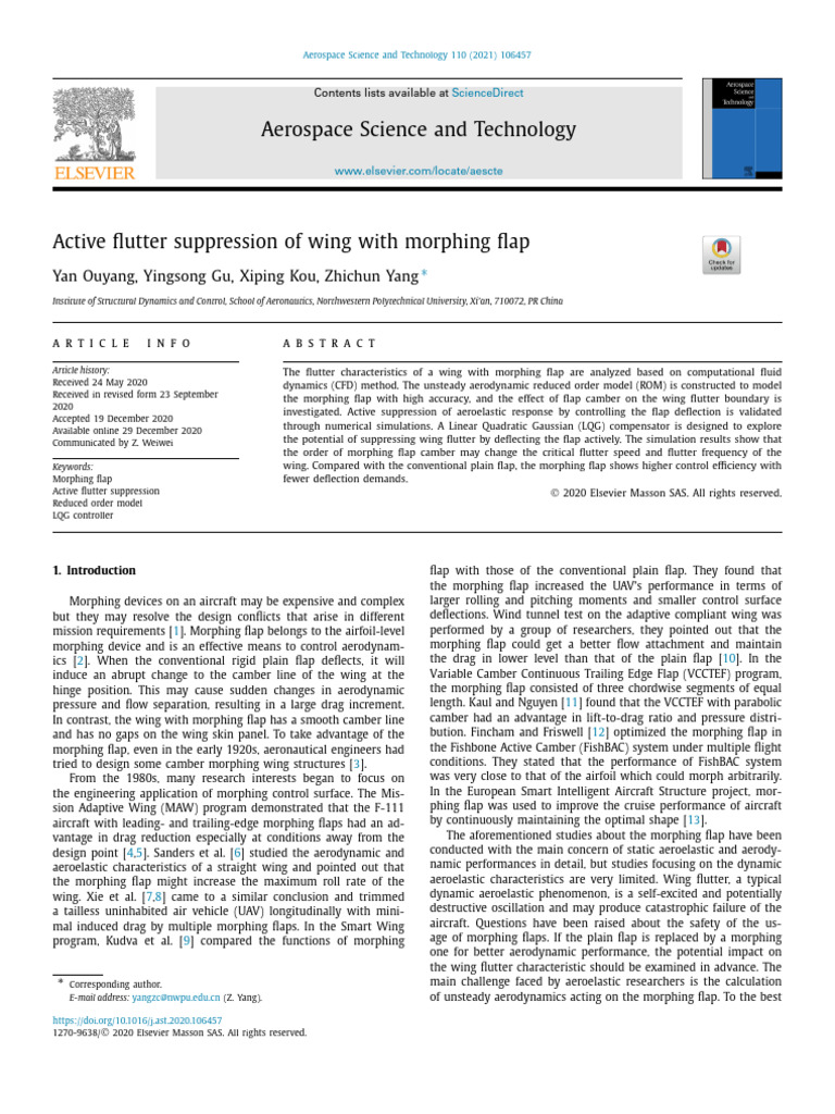 Active Flutter Suppression with Morphing Flap | PDF | Flap (Aeronautics ...