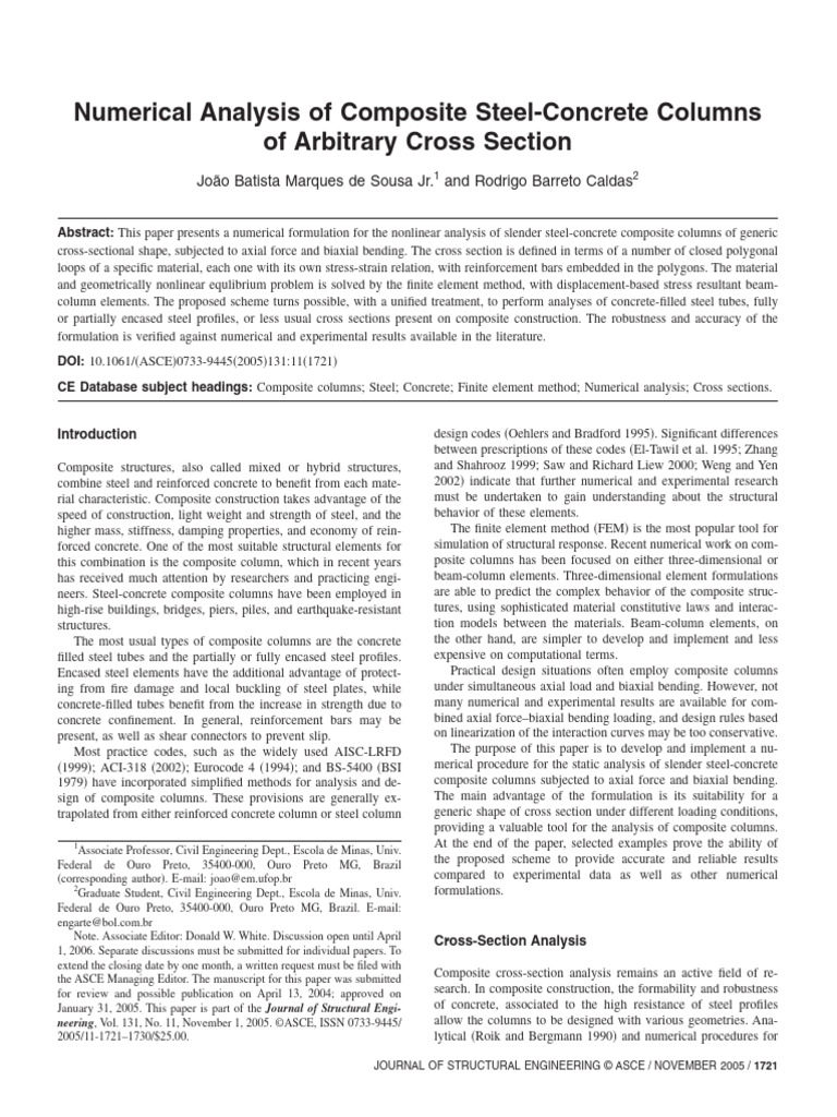 Numerical Analysis of Composite Steel-Concrete Columns of Arbitrary ...