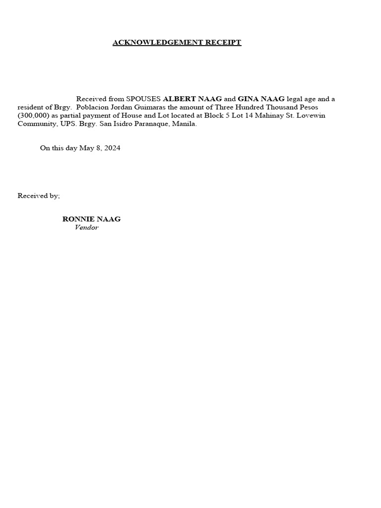 Acknowledgment Receipt for Property Payment | PDF | Law