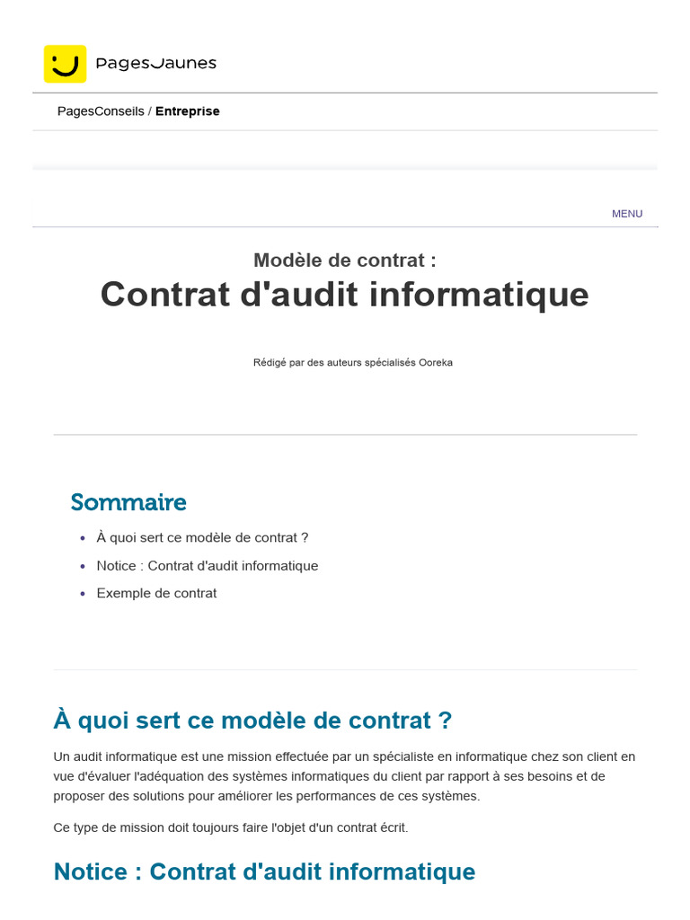 Modèle de contrat d'audit informatique | PDF | Informatique | Audit