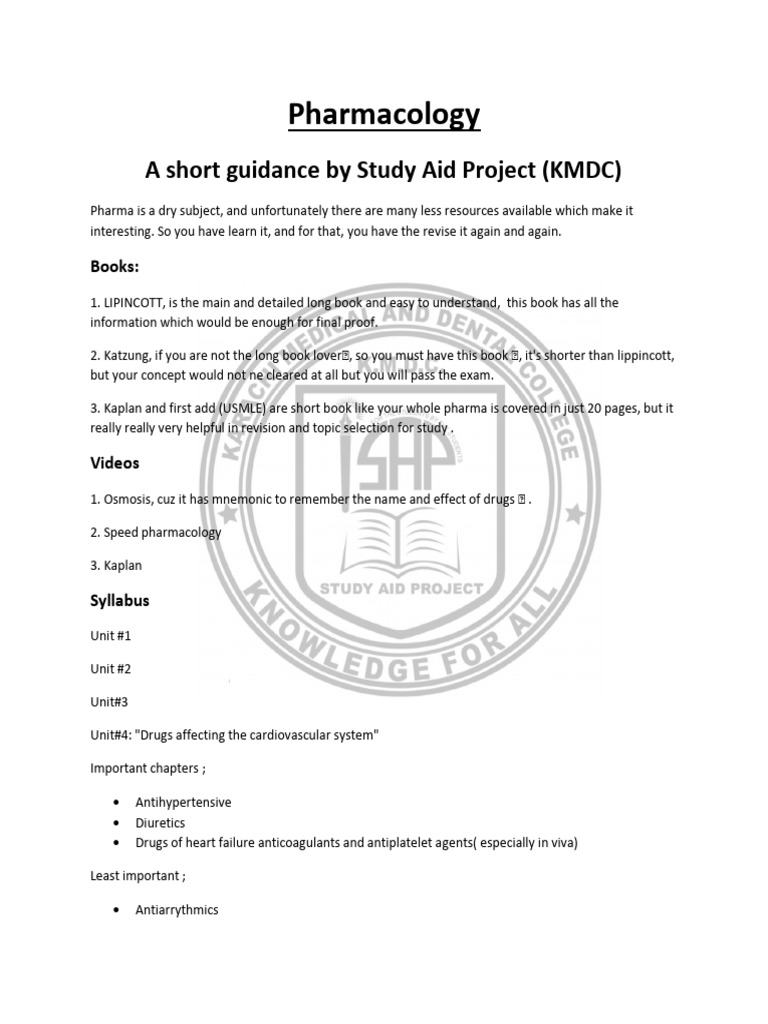 Essential Pharmacology Study Guide | PDF | Medical Treatments | Medical ...