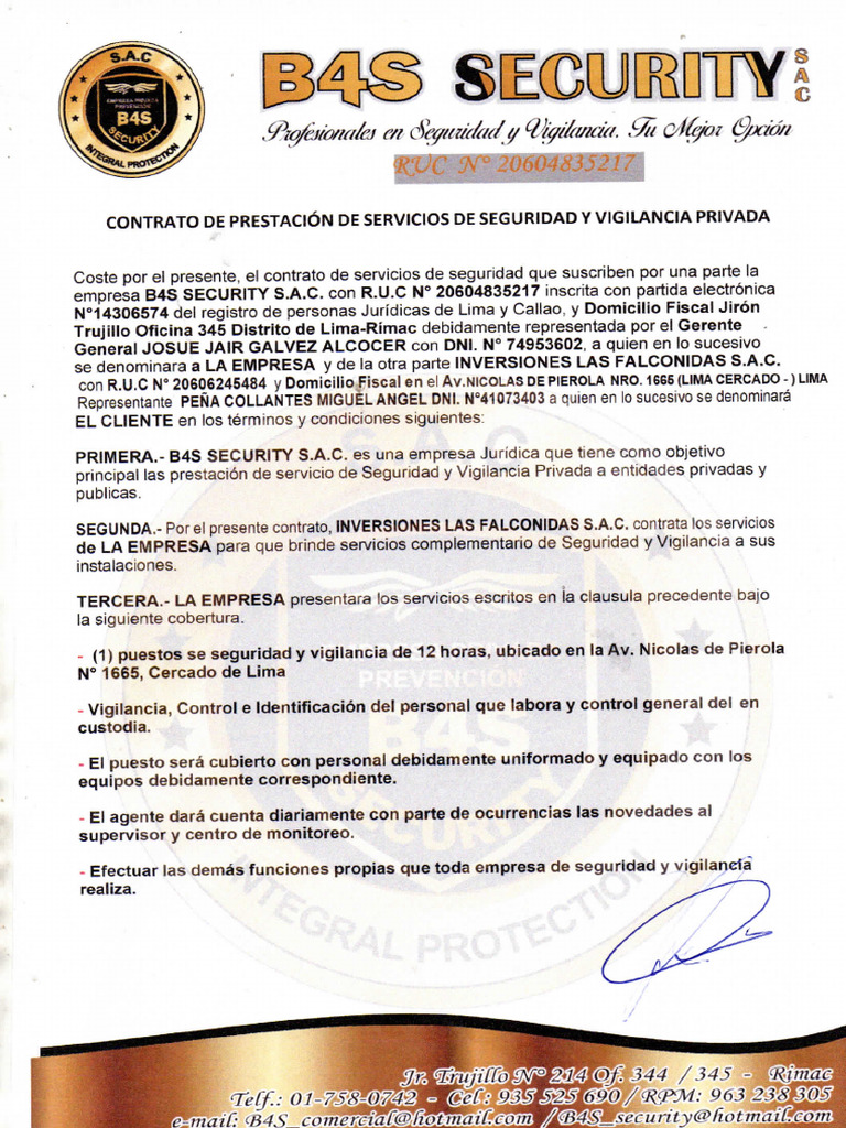 CONTRATO FIRMADO B4S SECURITY ABR-JUN 2024 (2) | PDF