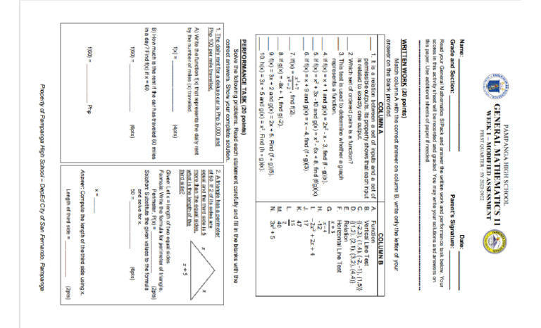 WEEK1 GenMath ModifiedAssessment | PDF
