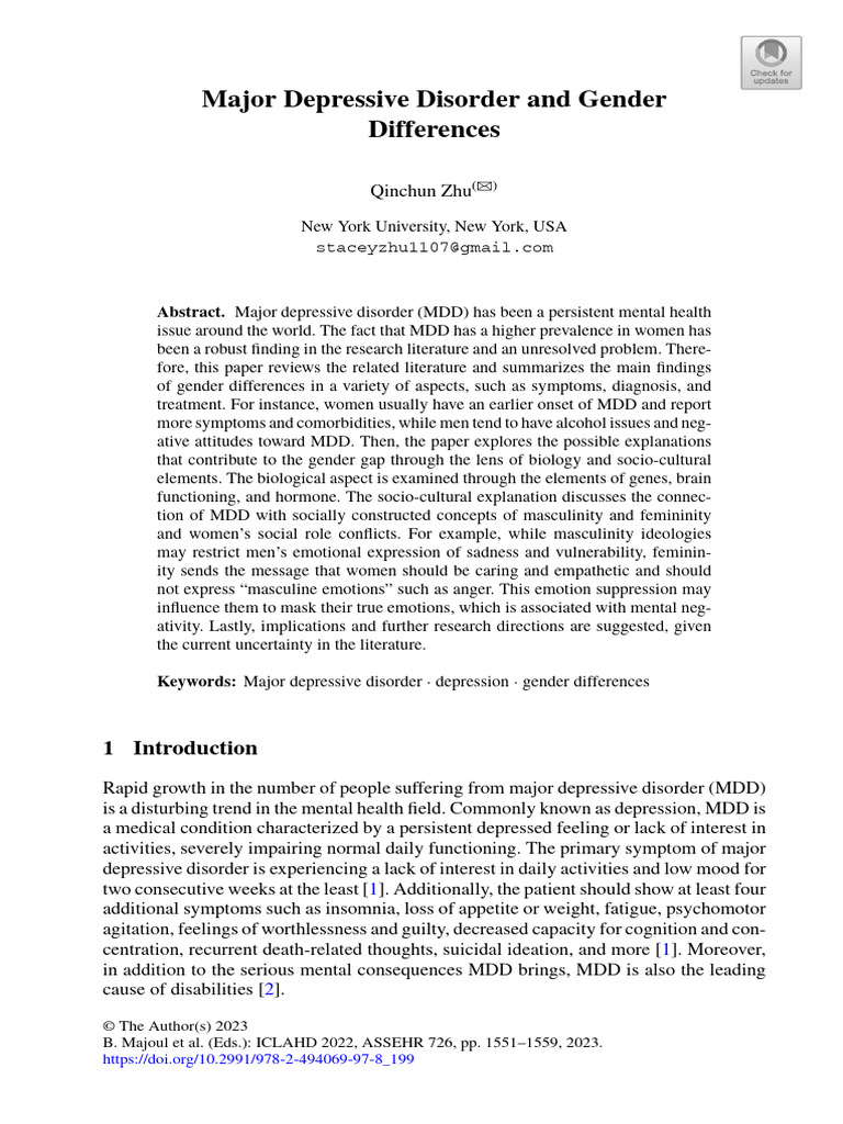 Gender Differences in Major Depression | PDF | Major Depressive ...