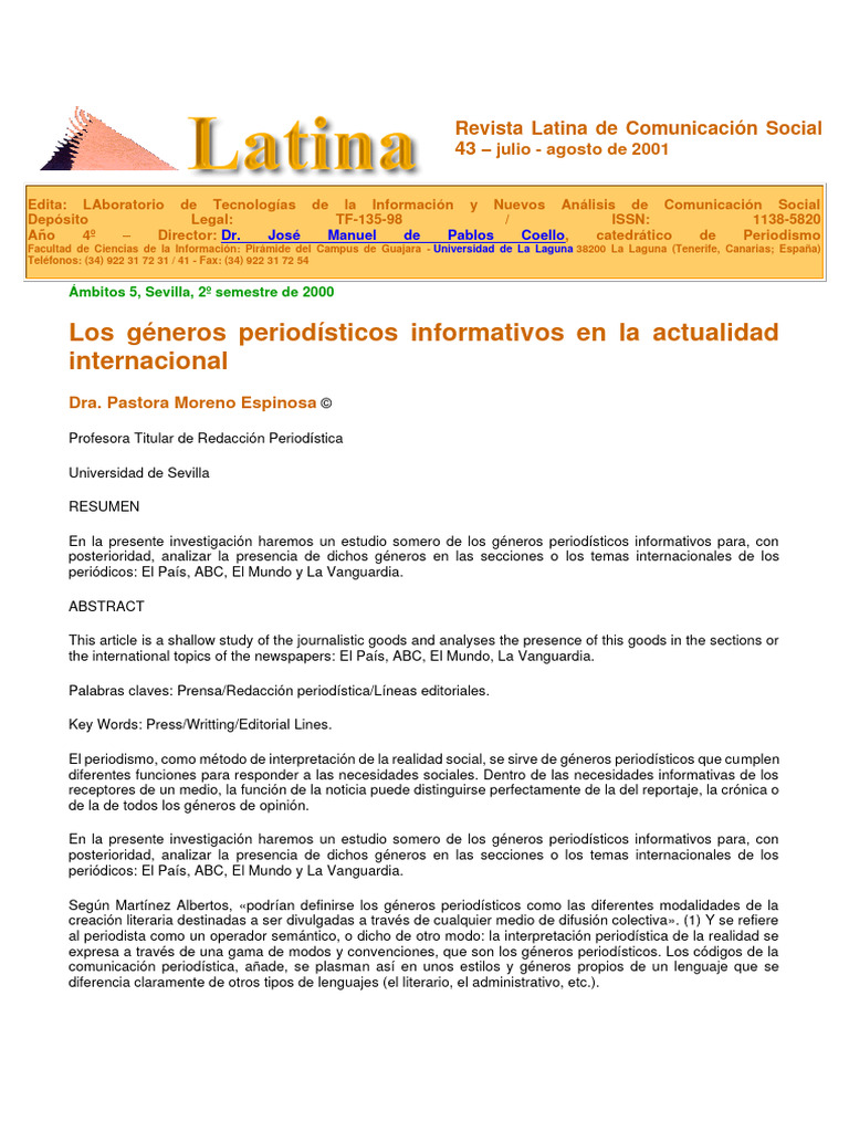Los Géneros Periodísticos Informativos en La Actualidad Internacional | PDF