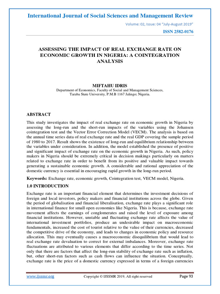 Assessing The Impact of Real Exchange Rate On The Economic Growth in ...