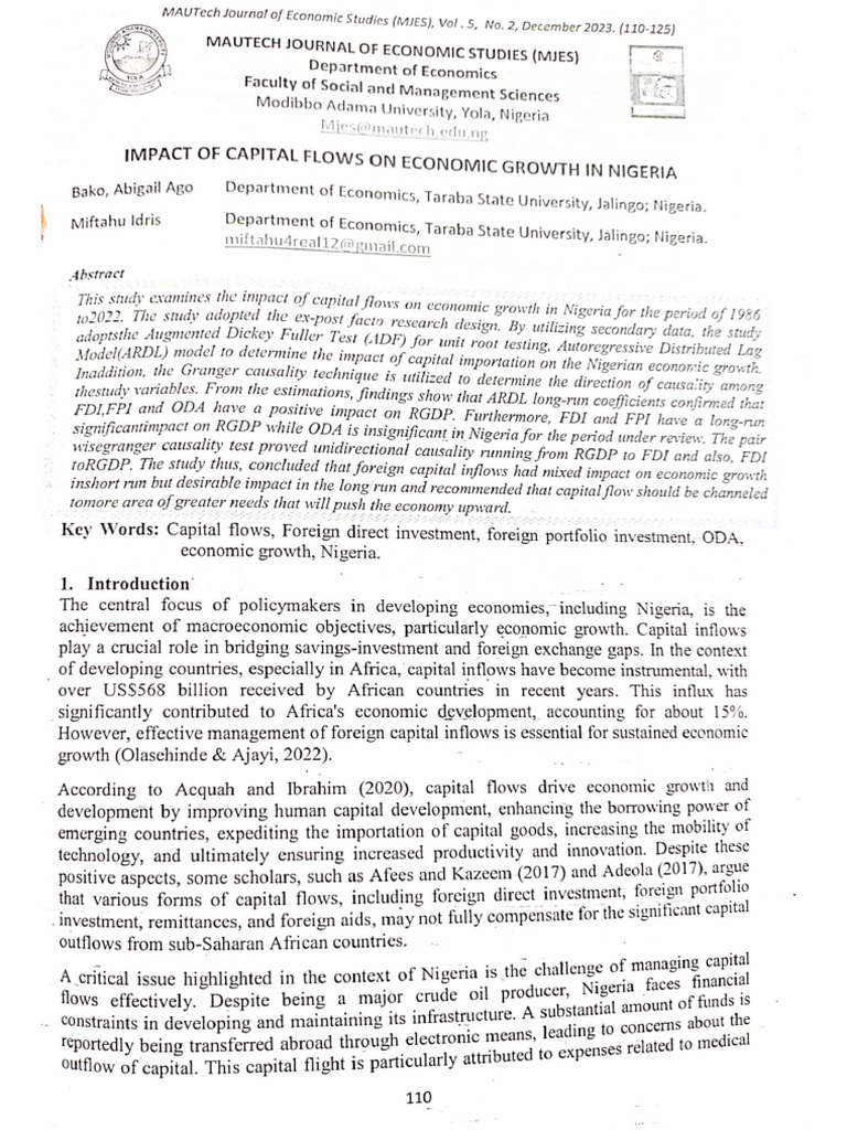 Impact of Capital Flows On Economic Growth in Nigeria | PDF