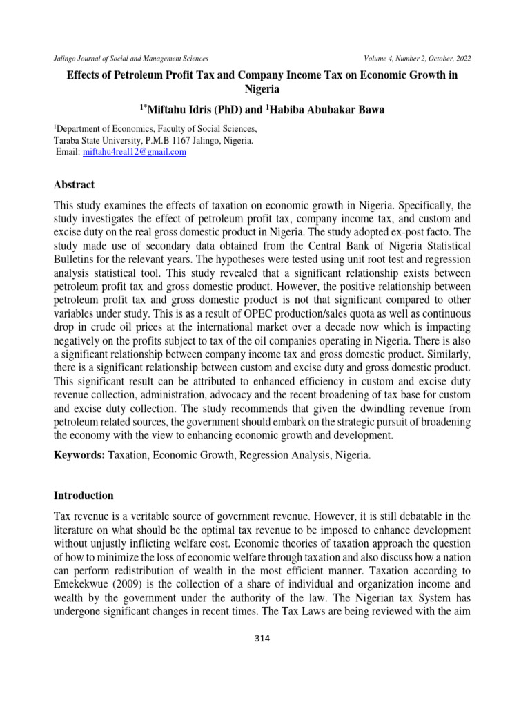 Effects of Petroleum Profit Tax and Company Income Tax On Economic ...