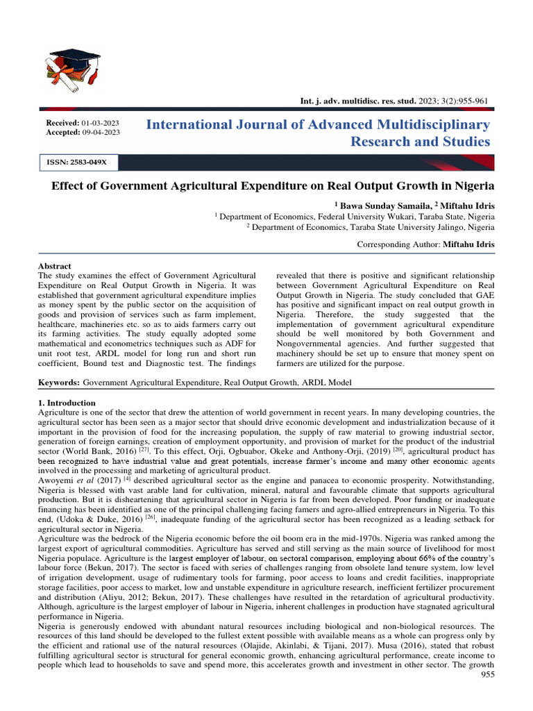 Impact of Agricultural Spending in Nigeria | PDF | Economic Growth ...