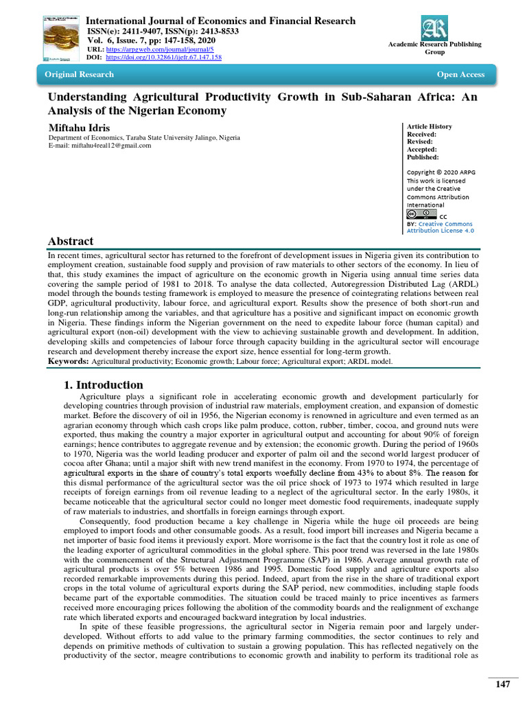 Agricultural Productivity in Nigeria's Economy | PDF | Economic Growth ...