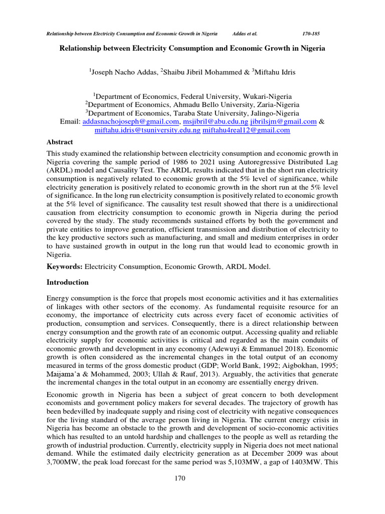 Relationship Between Electricity Consumption and Economic Growth in ...