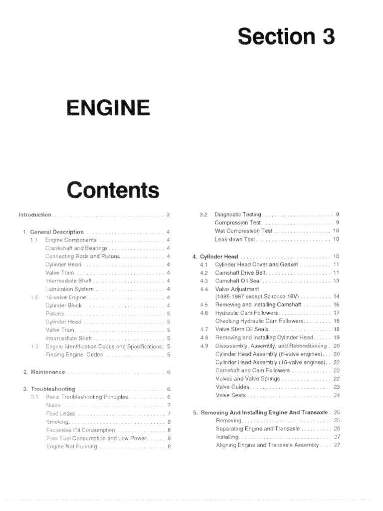 VW Scirocco 85-87 Engine Servicing | PDF