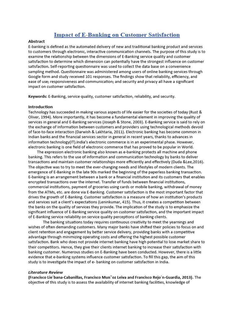Impact On E-Banking On Customer Satisfaction | PDF | Online Banking ...