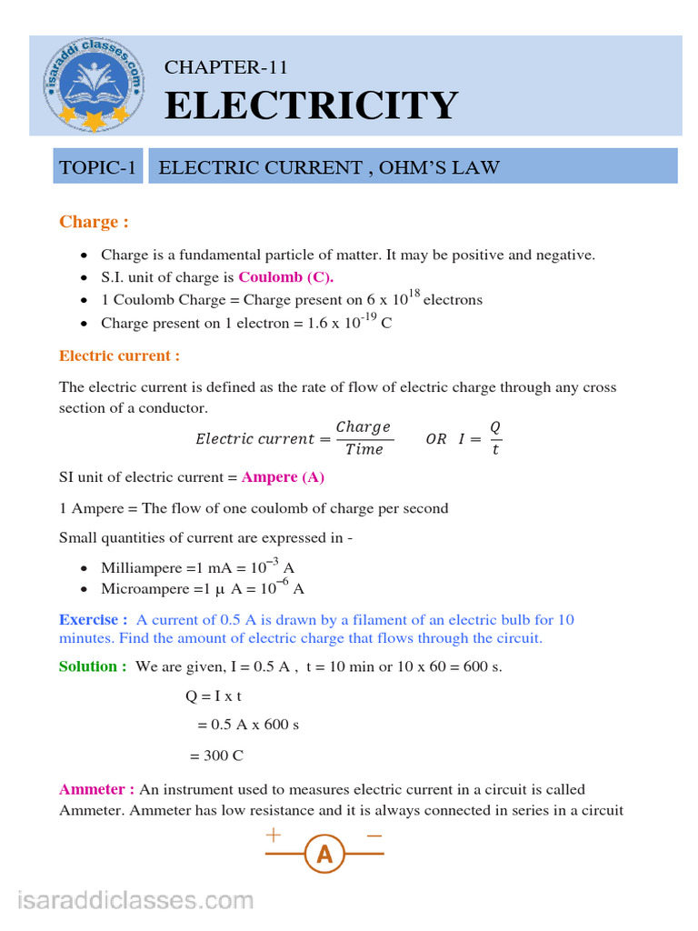 Electricity Physics Notes E Pdf Electrical Resistance And