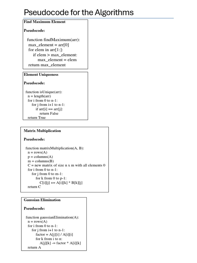 Pseudocode For The Algorithms | PDF