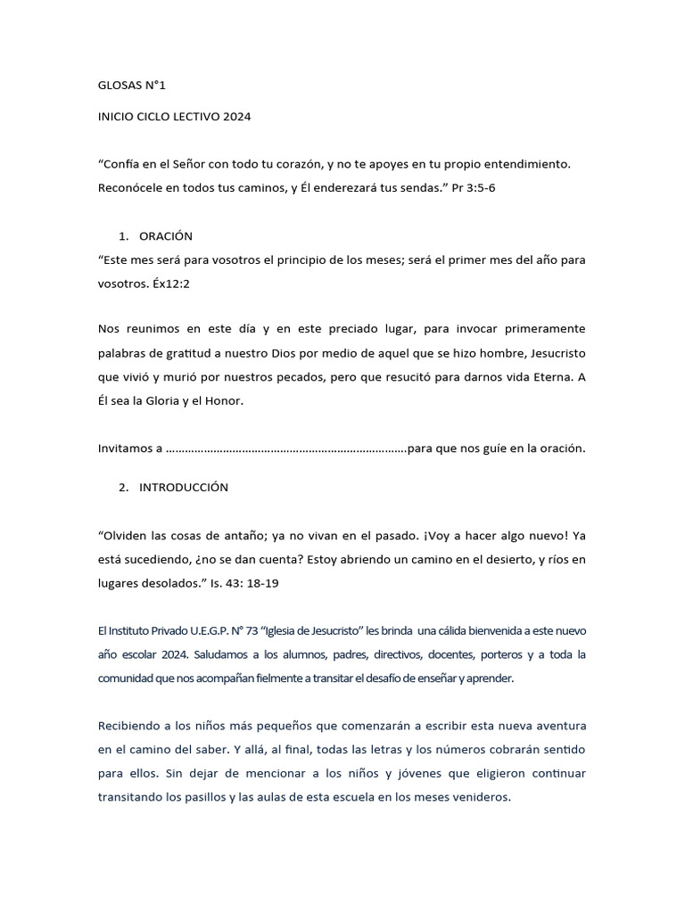 Inicio Ciclo Lectivo 2024 en U.E.G.P. 73 | PDF | Estudios de idiomas ...