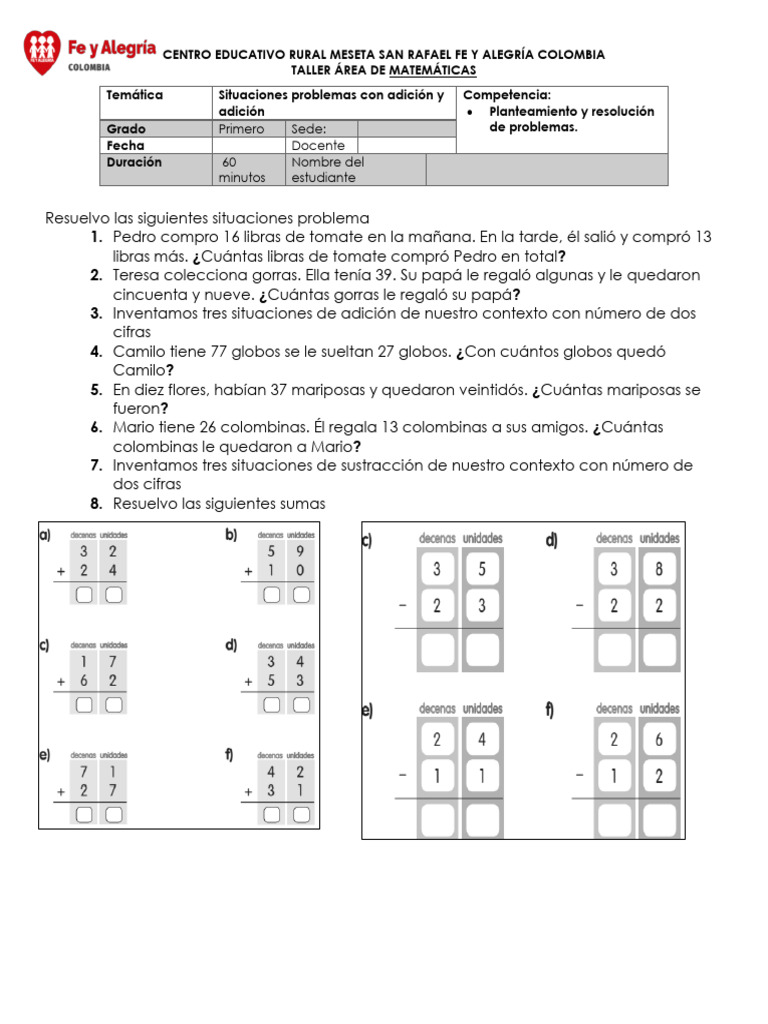 Taller Matemáticas: Problemas y Fracciones | PDF | División ...