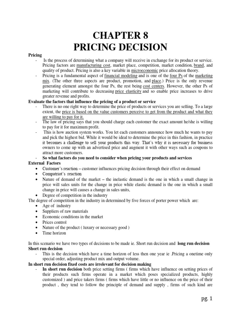 Key Factors in Pricing Decisions | PDF | Elasticity (Economics) | Demand