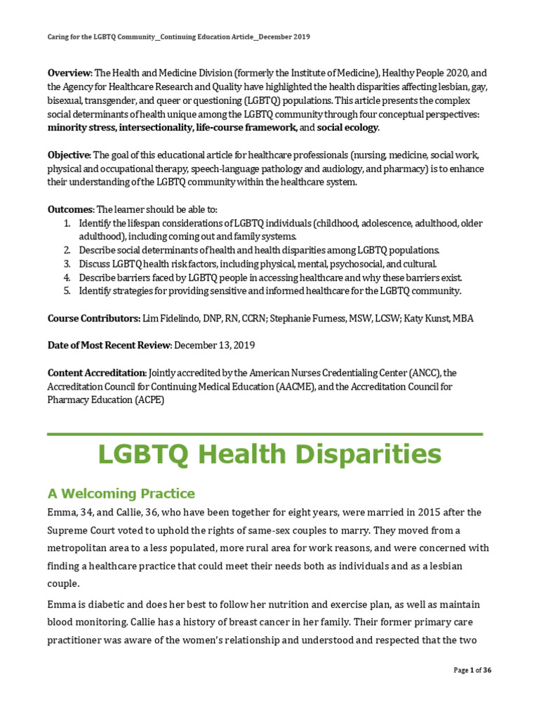 Caring For The LGBTQ Community - December 2019 CEU Article | PDF ...