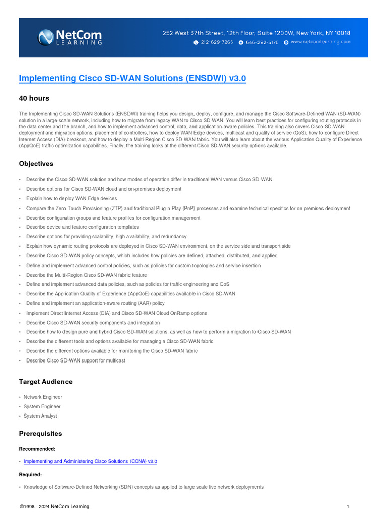 Implementing Cisco Sd Wan Solutions Pdf Network Architecture