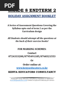 Grade 8 Jss Endterm 2 Holiday Assignment Booklet