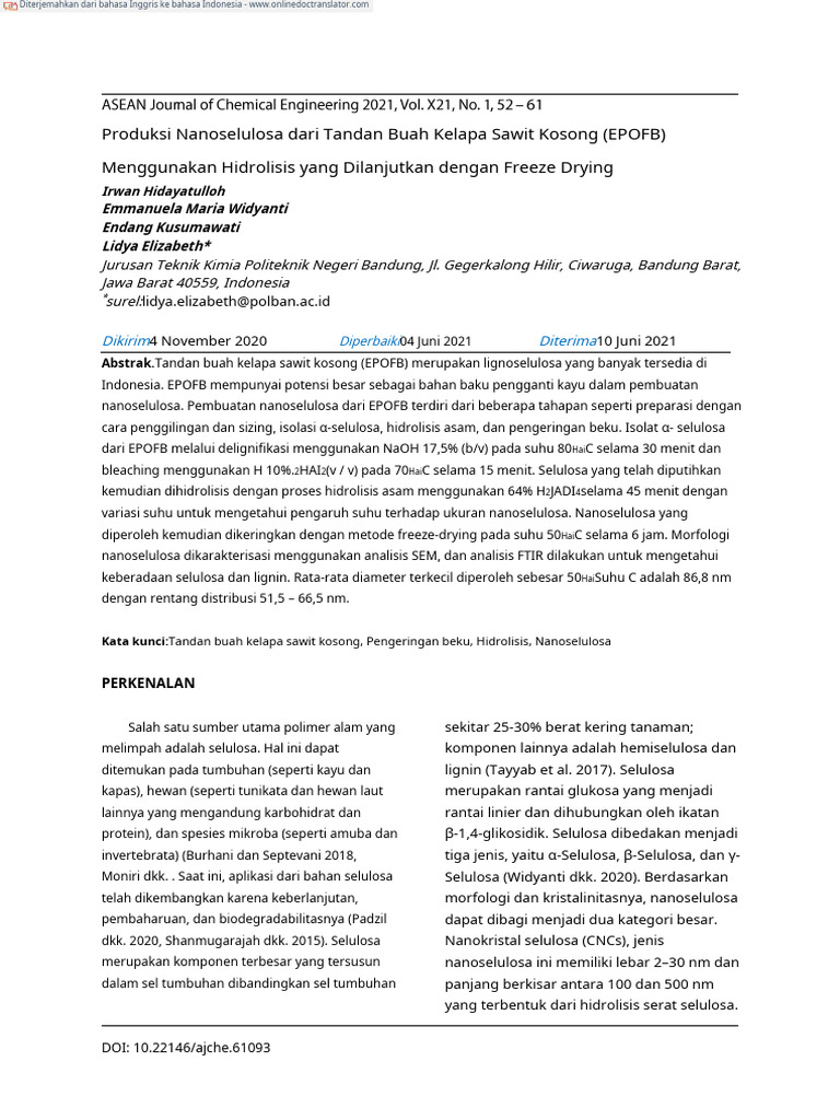 2021 nanocellulose production from empty palm oil fruit bunches en id pdf