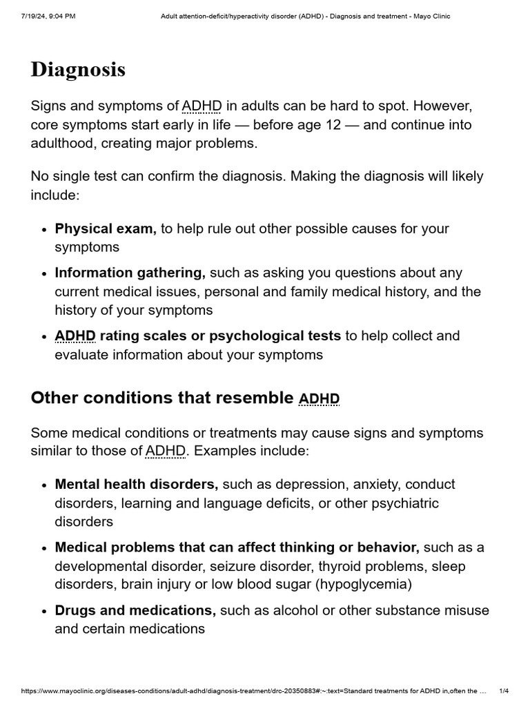 Adult attention deficit hyperactivity disorder adhd diagnosis and