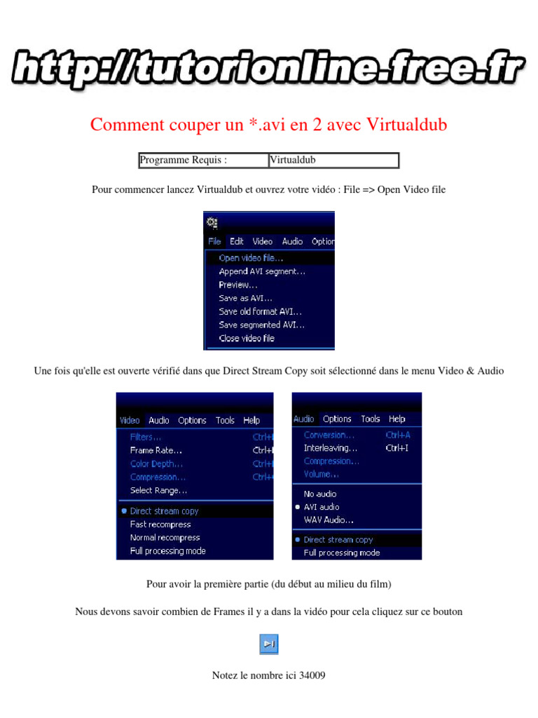 Couper un AVI en 2 avec Virtualdub | PDF